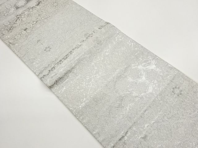 JAPANESE FUKURO OBI / PLATINUM FOIL / WOVEN FLOWER ARABESQUE